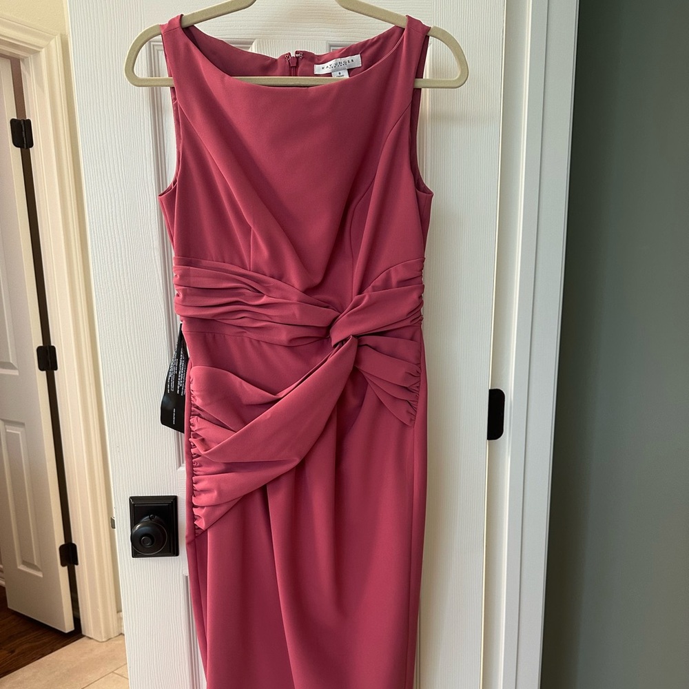 Kay Unger Rose Pink Knot-Detail Sleeveless Sheath Dress